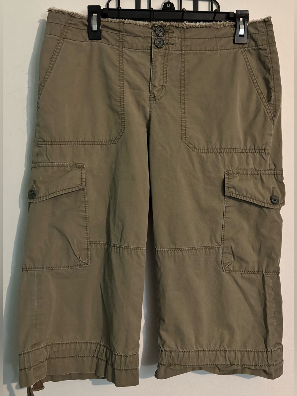 Y2K Banana Republic Womens Sz 8 Capri Cargo Pants Army Green Flap 17.5" Inseam